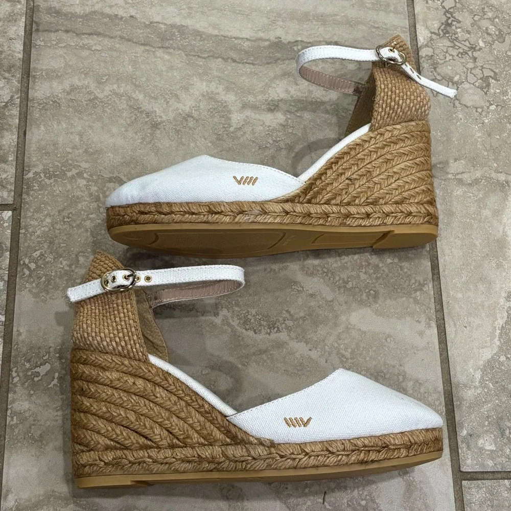 Viscata Barcelona White Canvas Espadrille Wedges Made in Spain Size 39